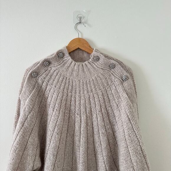 Ba&sh Rhinestone Embellished Button Shoulder Sweater Cream 2 - Picture 4 of 10